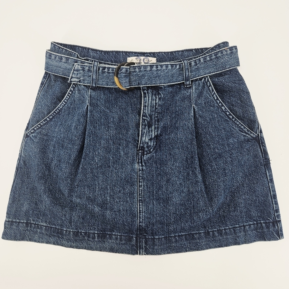 Free People Denim Mini Skirt Belted High Rise Blue Jean Skirt Size 29 - Picture 2 of 10